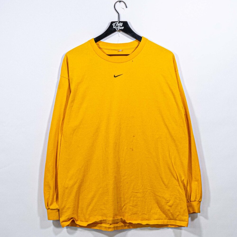 NIKE Center Swoosh Logo T-Shirt Long Sleeve Large Y2K Streetwear Hip Hop Skate